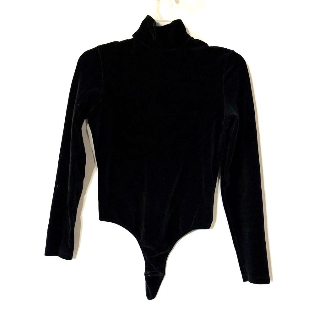 Cosabella Bodysuit Womens Corduroy Velvet Black High Neck Long Sleeves